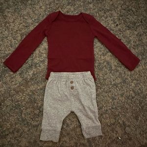 Newborn Maroon Long-Sleeve Onesie & Newborn Sweatpants
